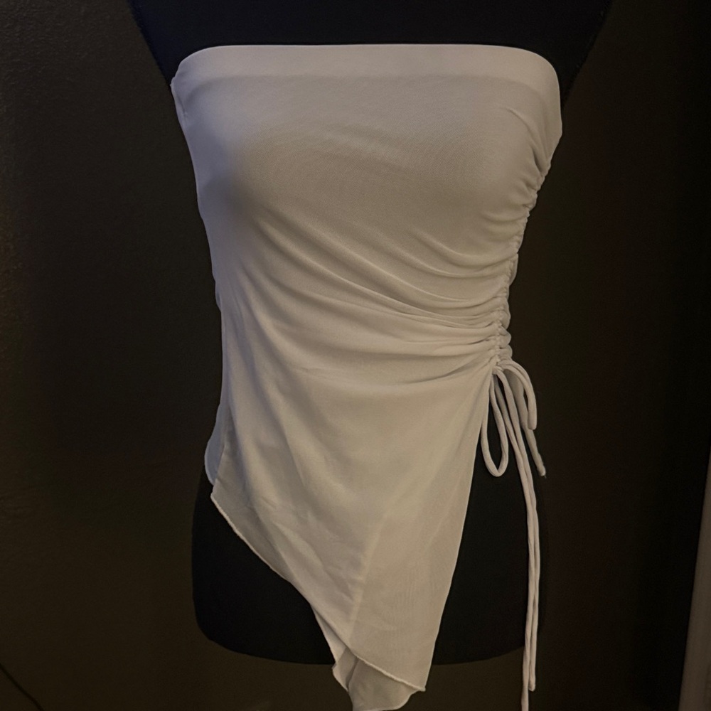 Forever 21 White Ruched Strapless Top